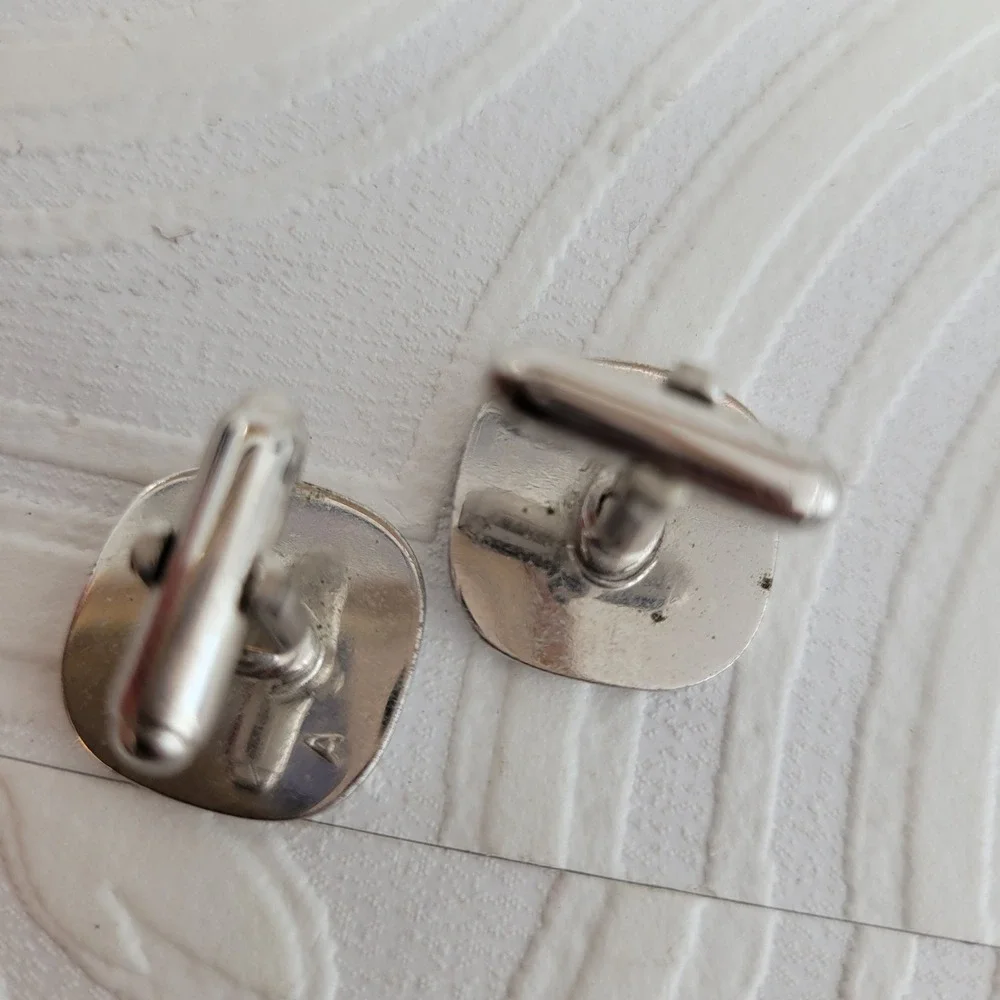Vintage Anson Silver Tone Engine Turned‎ Square Cufflinks Mid Century Modern
